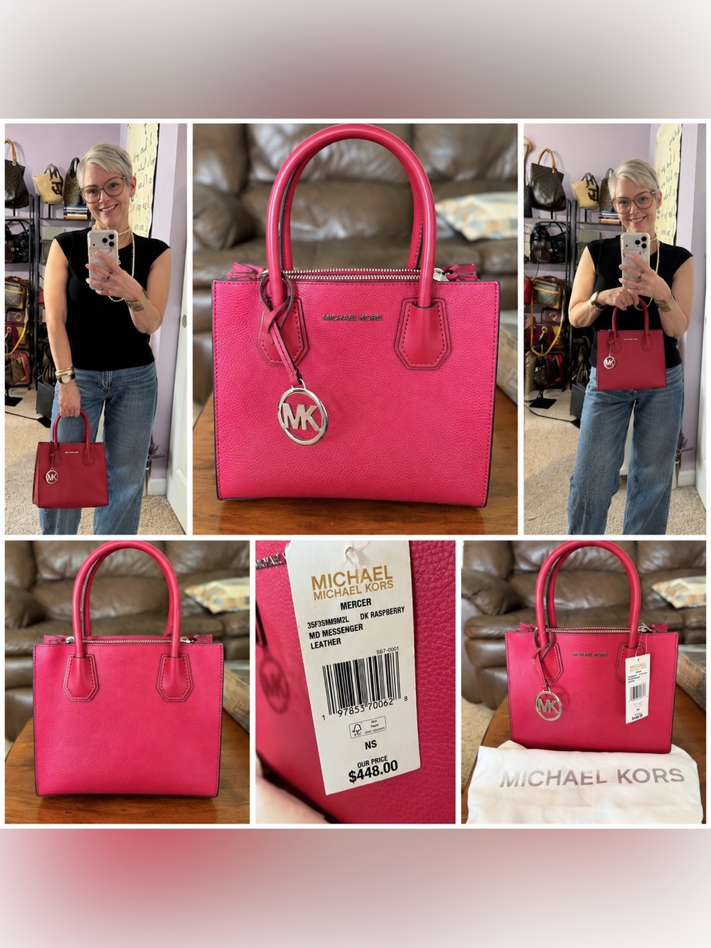 Michael Kors Mercer Small Leather Satchel in Raspberry Pink